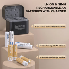 Imuto 2500mWh&2700mAh AA Lithium & NiMH Set with 8-Slot Charger 8-Pack