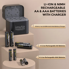 Imuto 3000mWh AA & 1300mWh AAA Lithium& NiMH Set with 8-Slot Charger 8-Pack