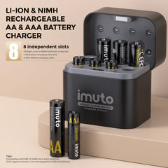 Imuto 3000mWh AA & 1300mWh AAA Lithium& NiMH Set with 8-Slot Charger 8-Pack