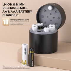 Imuto 6 Pack 3600mWh AA& 4 Pack 1300mAh AAA Lithium & NiMH Set with 10-Slot Charger 10-Pack