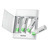 Imuto 2000mWh AA Lithium Battery Set with 4-Slot Charger 4-Pack