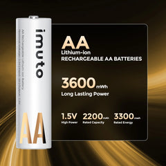 Imuto 3600mWh Lithium-ion AA Rechargeable Batteries – 4-Pack / 8-Pack