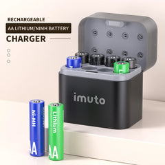 Imuto Flip-Cover 8-Slot Charger - AA Lithium & NiMH Compatible