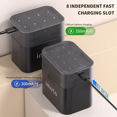 Imuto Flip-Cover 8-Slot Charger - AA Lithium & NiMH Compatible