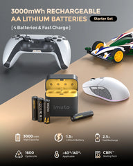 Imuto 3000mWh AA Lithium Battery Set with 4-Slot Charger 4-Pack