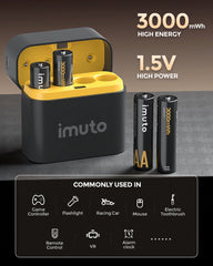 Imuto 3000mWh AA Lithium Battery Set with 4-Slot Charger 4-Pack