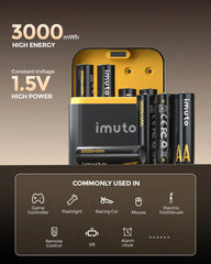 Imuto 3000mWh AA Lithium Battery Set with 8-Slot Charger 8-Pack