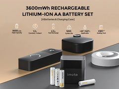 Imuto 3600mWh AA Lithium Battery Set with 8-Slot Charger 8-Pack
