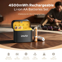 imuto 4500mWh AA Lithium Battery Set with 4-Slot Charger 4-pack