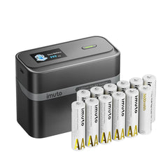 imuto 3600mWh AA Lithium Battery Set with 12-Slot Charger 12-Pack