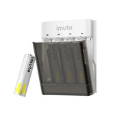 imuto 3600mWh AA Rechargeable Battery Slide Case Charger & Discharger Kit – 4 Pack