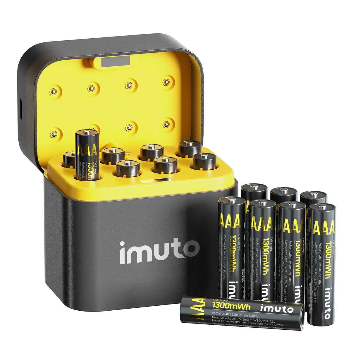 Imuto 1300mWh AAA  Lithium Battery Set with 8-Slot Charger 16-Pack