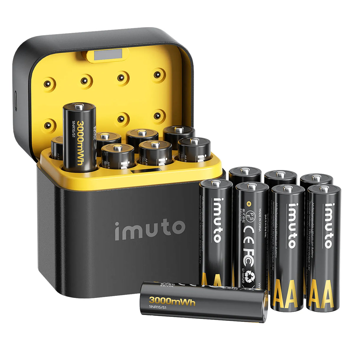 Imuto 3000mWh AA  Lithium Battery Set with 8-Slot Charger 16-Pack