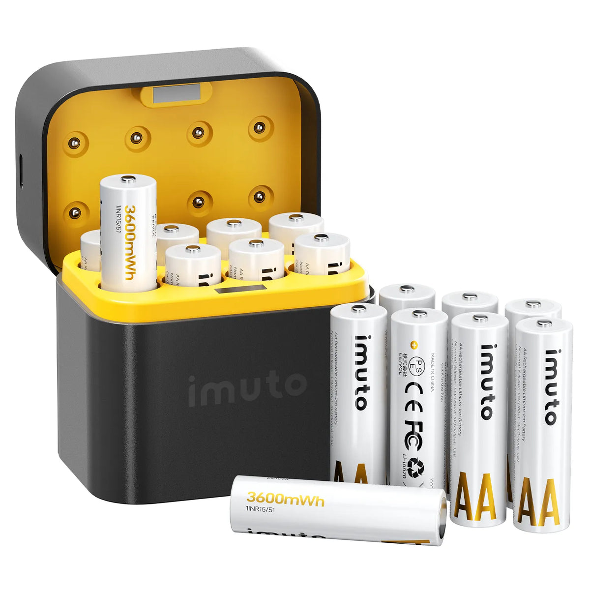 Imuto 3600mWh AA  Lithium Battery Set with 8-Slot Charger 16-Pack