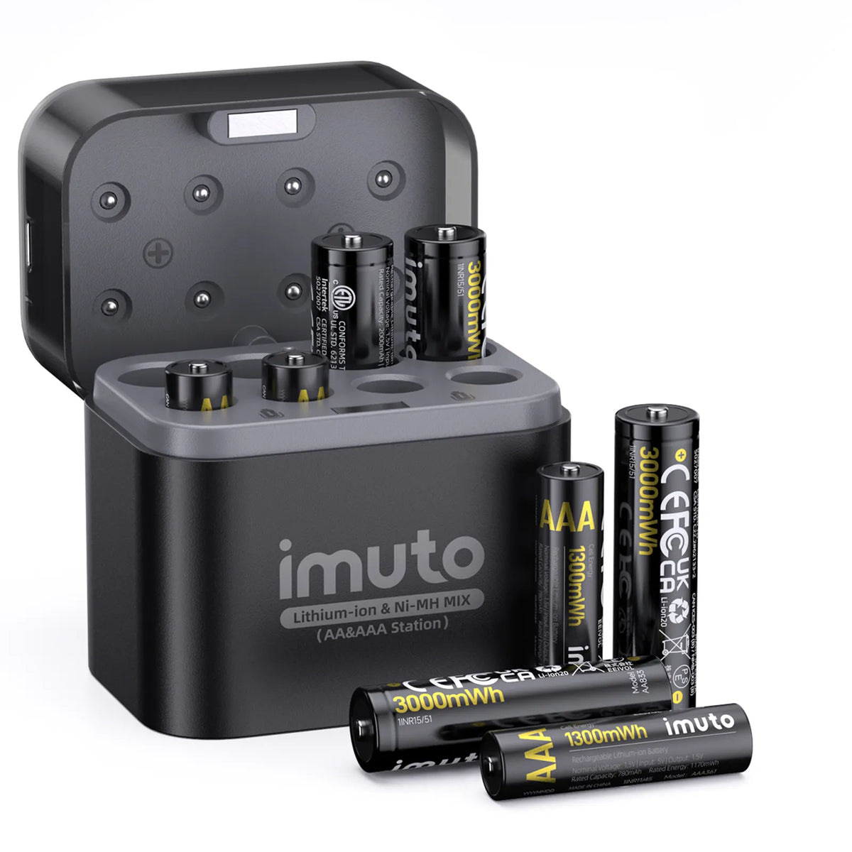 Imuto 3000mWh AA & 1300mWh AAA Lithium& NiMH Set with 8-Slot Charger  8-Pack