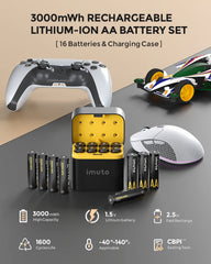Imuto 3000mWh AA  Lithium Battery Set with 8-Slot Charger 16-Pack