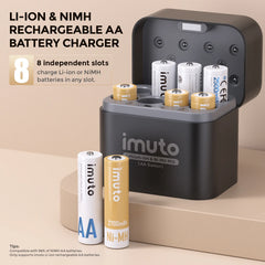 Imuto 2500mWh&2700mAh AA  Lithium & NiMH Set with 8-Slot Charger 8-Pack