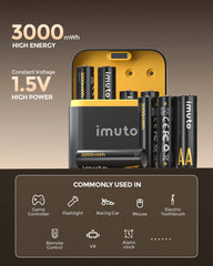 Imuto 3000mWh AA  Lithium Battery Set with 8-Slot Charger 16-Pack