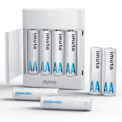 Imuto 2500mWh AA  Lithium Battery Set with 4-Slot Charger 8-Pack