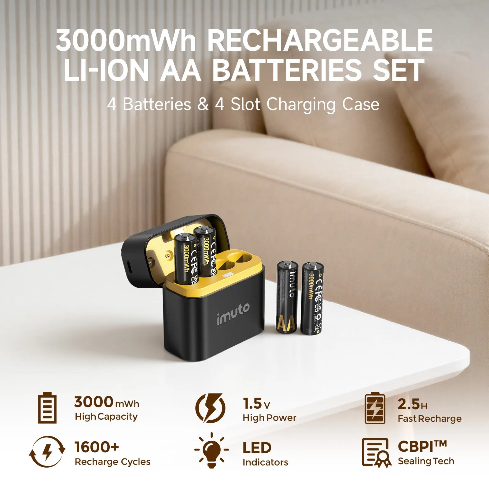 best rechargeable lithium ion 2aa batteries and charger for flashlights Imuto 3000mWh AA Lithium Battery Set with 4-Slot Charger 4-Pack