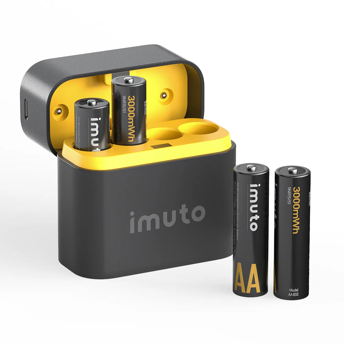 Imuto 3000mWh AA  Lithium Battery Set with 4-Slot Charger 4-Pack