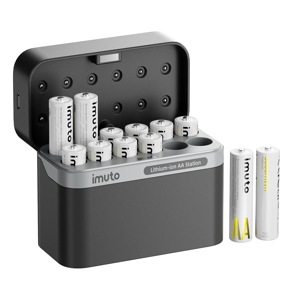 imuto 3600mWh AA Lithium Battery Set with 12-Slot Charger 12-Pack