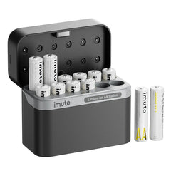 imuto 3600mWh AA Lithium Battery Set with 12-Slot Charger 12-Pack