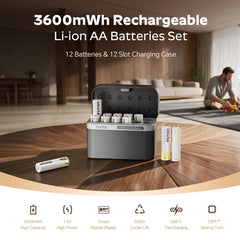 imuto 3600mWh AA Lithium Battery Set with 12-Slot Charger 12-Pack