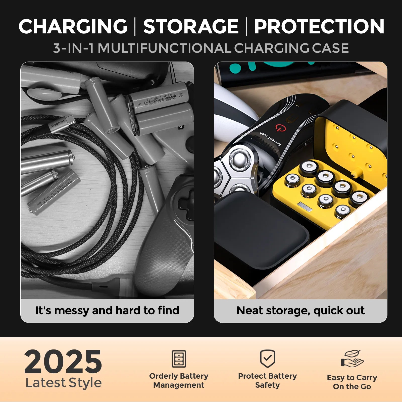 Imuto 8-slot lithium battery charger functioning as charging dock, storage box and protection case
